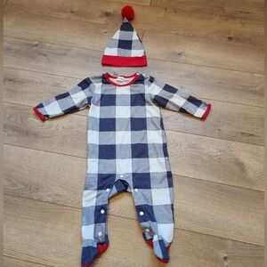 9-12 Months Plaid Baby Outfit And hat